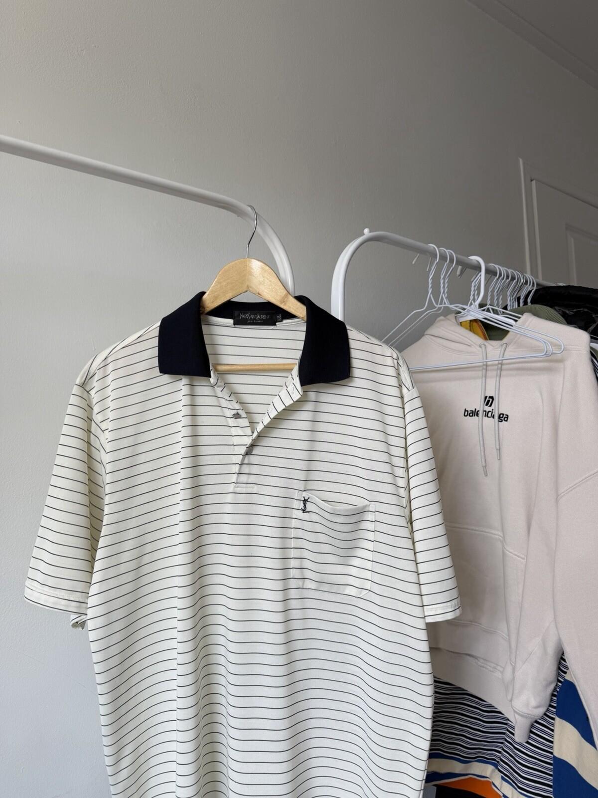 Yves Saint Laurent Cream & Black YSL 100% Silk Polo T-Shirt Mens Size XXL Tee