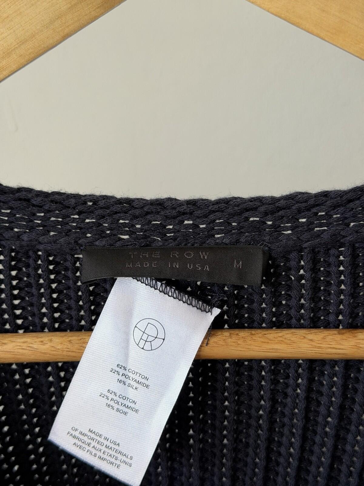 The Row Women's Cotton Silk Ribbed Knit Sweater Black Relaxed Fit Size M USA