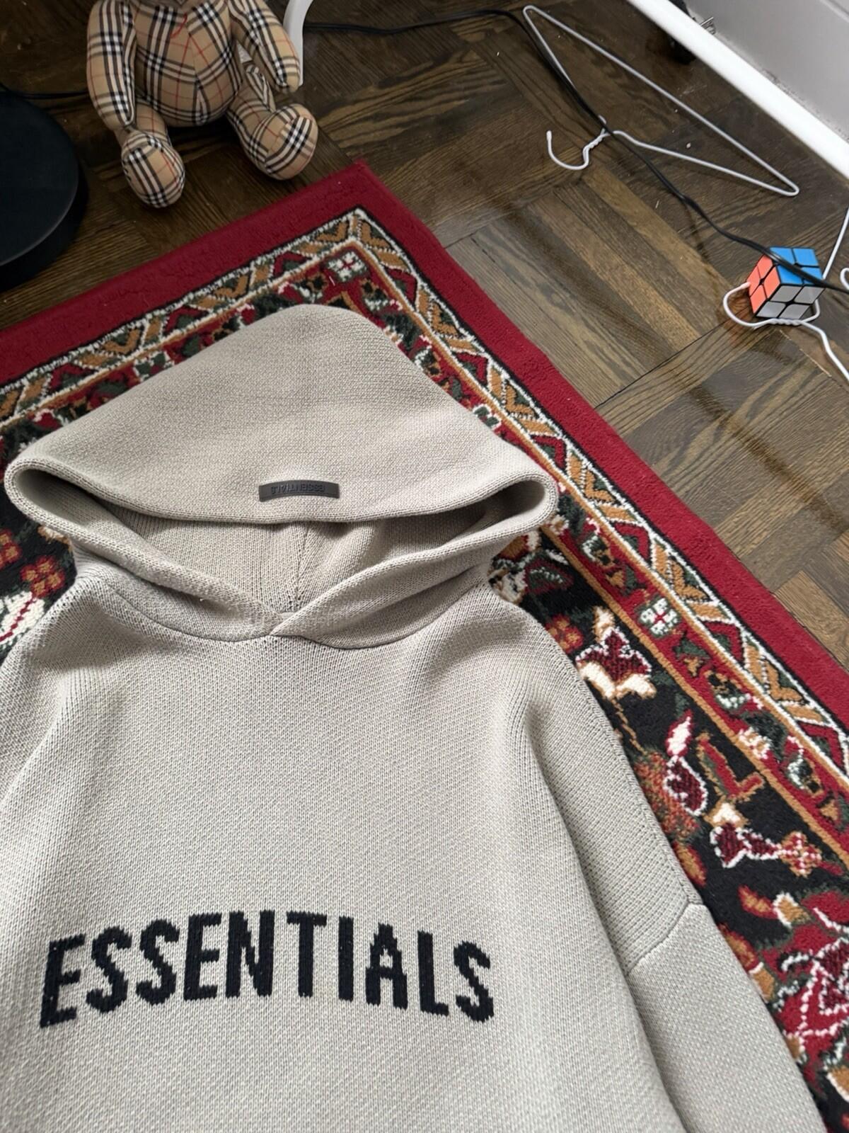 Fear of God Essentials Cream Logo Pullover Hoodie Sweatshirt Knit XL