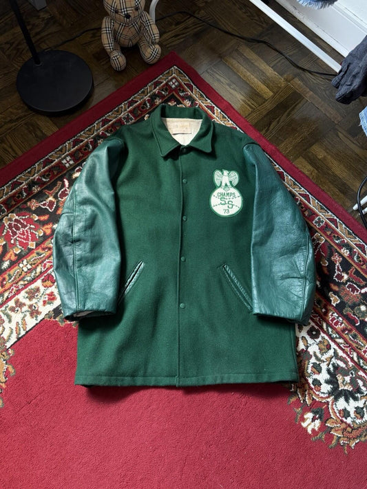 70s Holloway Vintage Varsity Jacket Mens Leather Letterman Bomber Coat Size 46