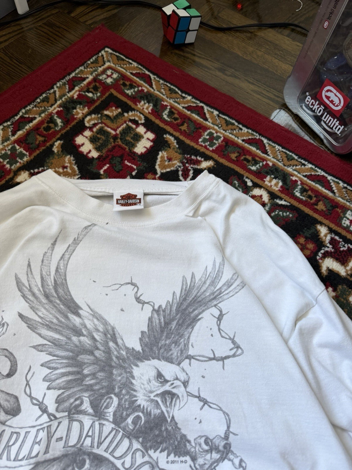 Vintage Harley Davidson Long Sleeve Eagle Gray Flames T-Shirt L Tee