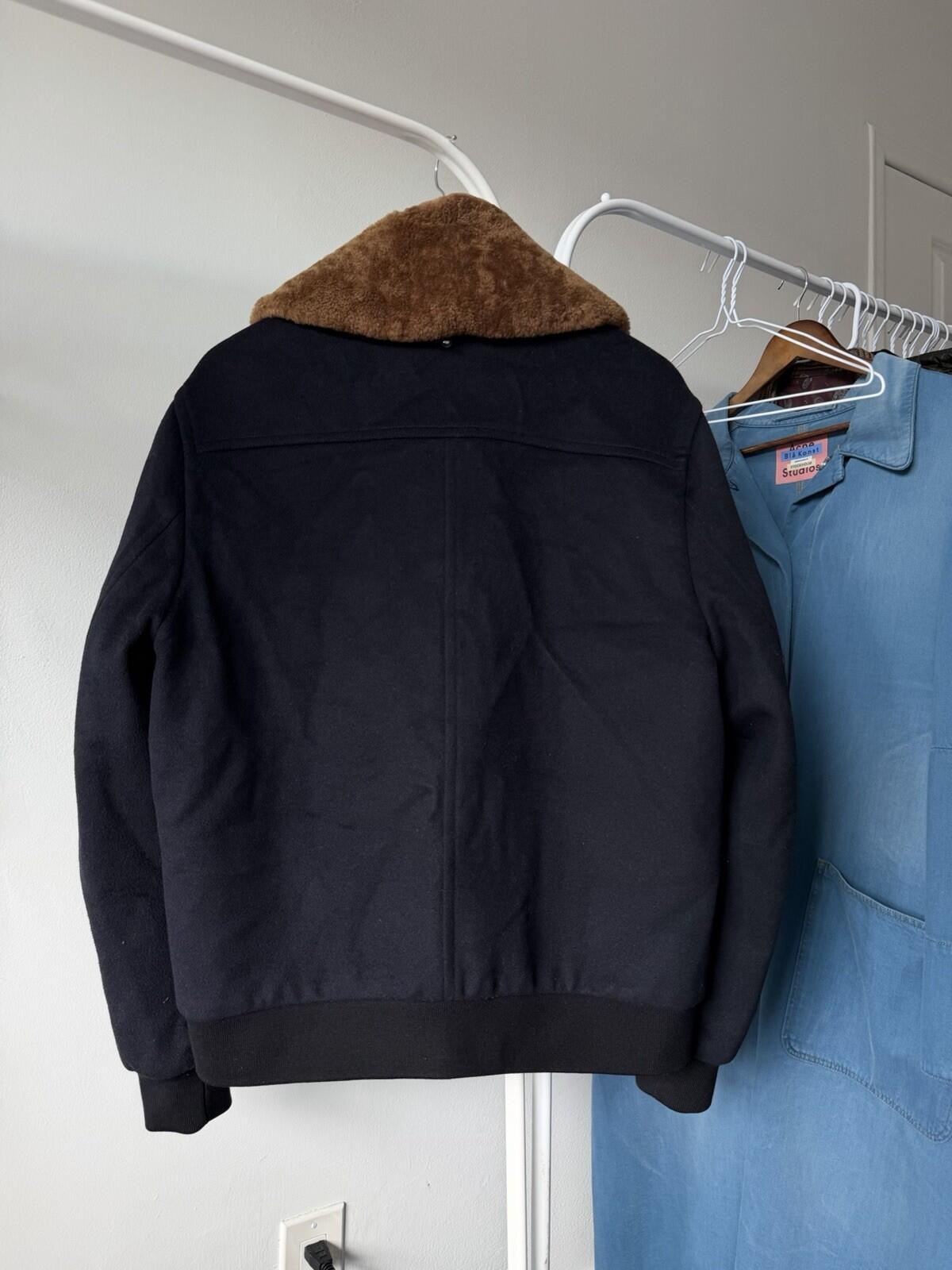 MACKAGE Theo Wool Cashmere Shearling Jacket Real Sheepskin Fur Navy Blue Coat