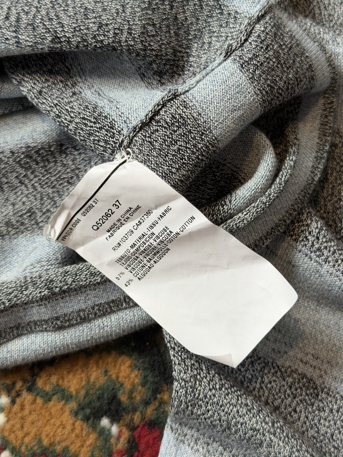 Armani Collezioni Mens Gingham Sweater XL Gray Blue Linen Viscose