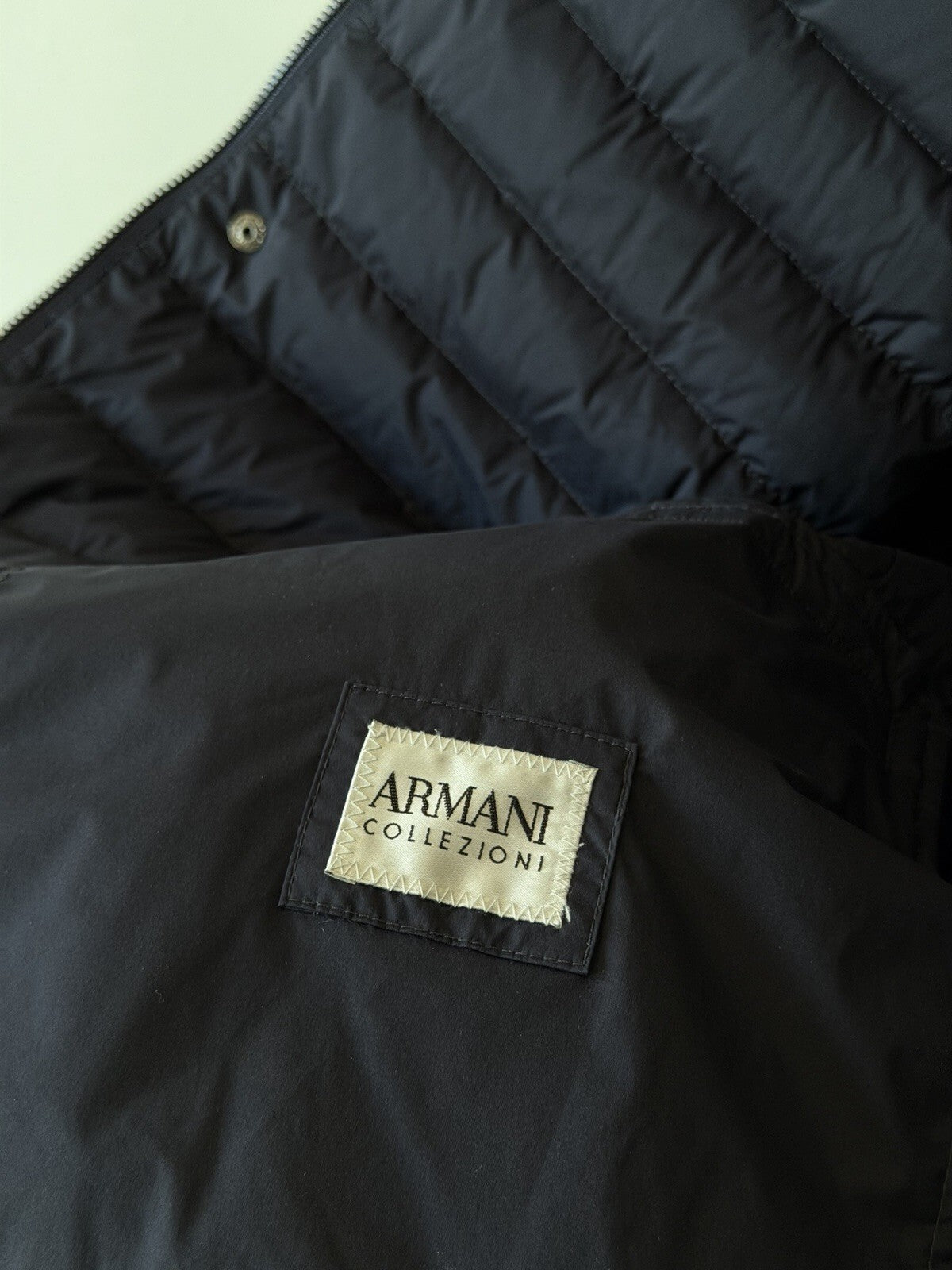 Armani Collezioni Black Mao Neck Down Quilted Jacket