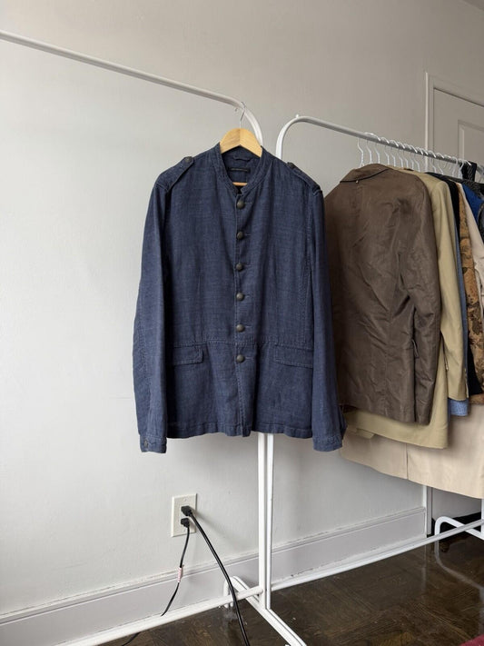 John Varvatos USA Navy Blue Military Utility Linen Jacket Size L