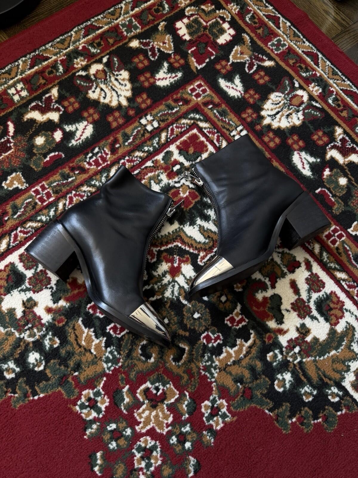 Alexander Wang Womens Black Metal Toe Zipped Ankle Boots Size 38