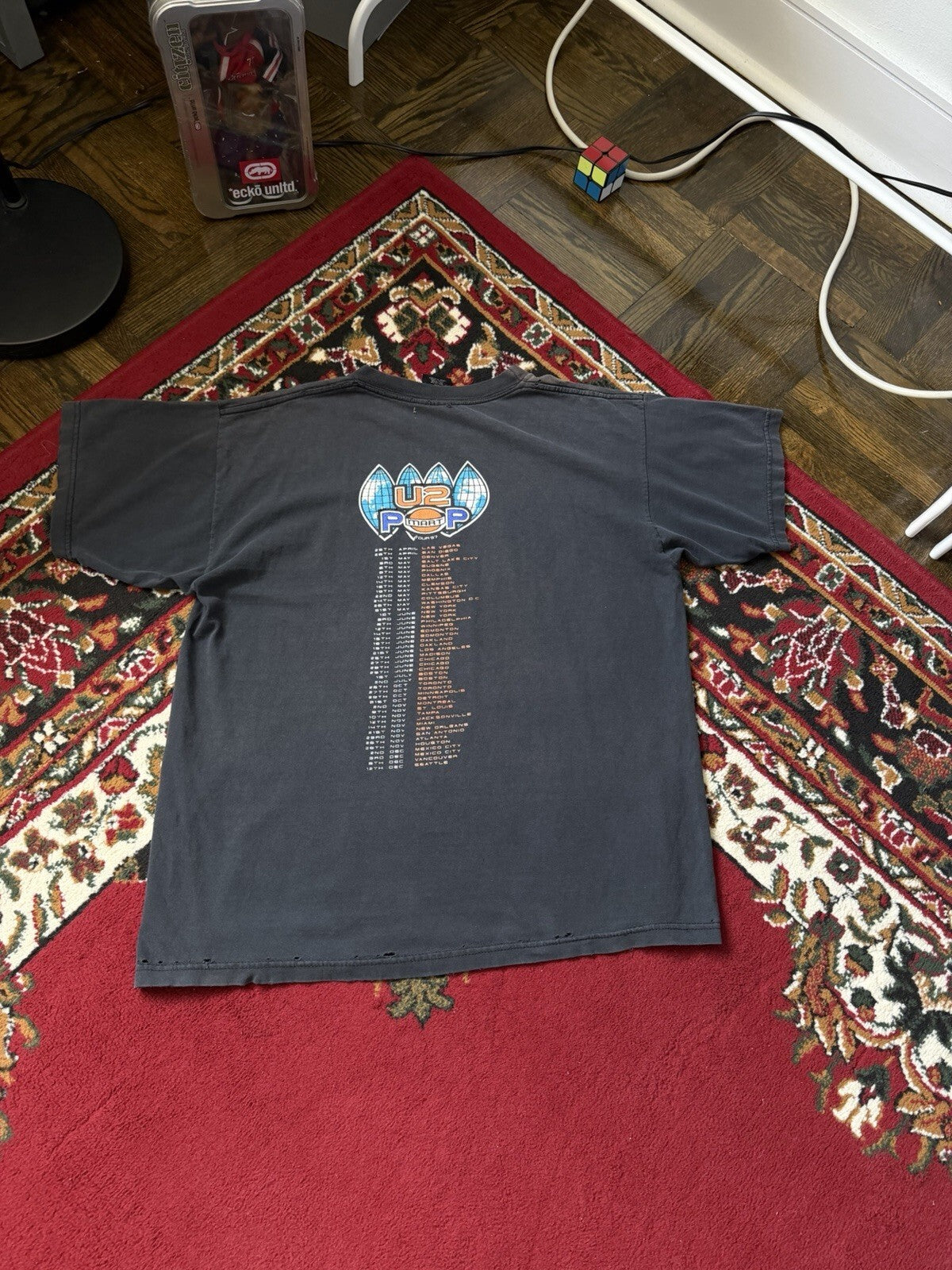Vintage U2 1997 PopMart Shirt Mens XL Black Tour 97 Rock Band Tee Distressed