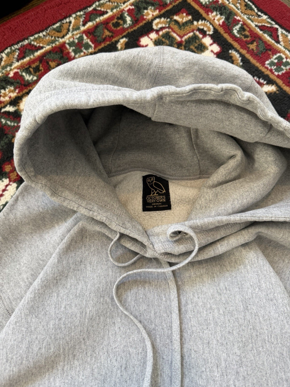 Octobers Very Own Hoodie Mens M Gray  Fleece Lined Owl Logo Sweatshirt OVO Drake