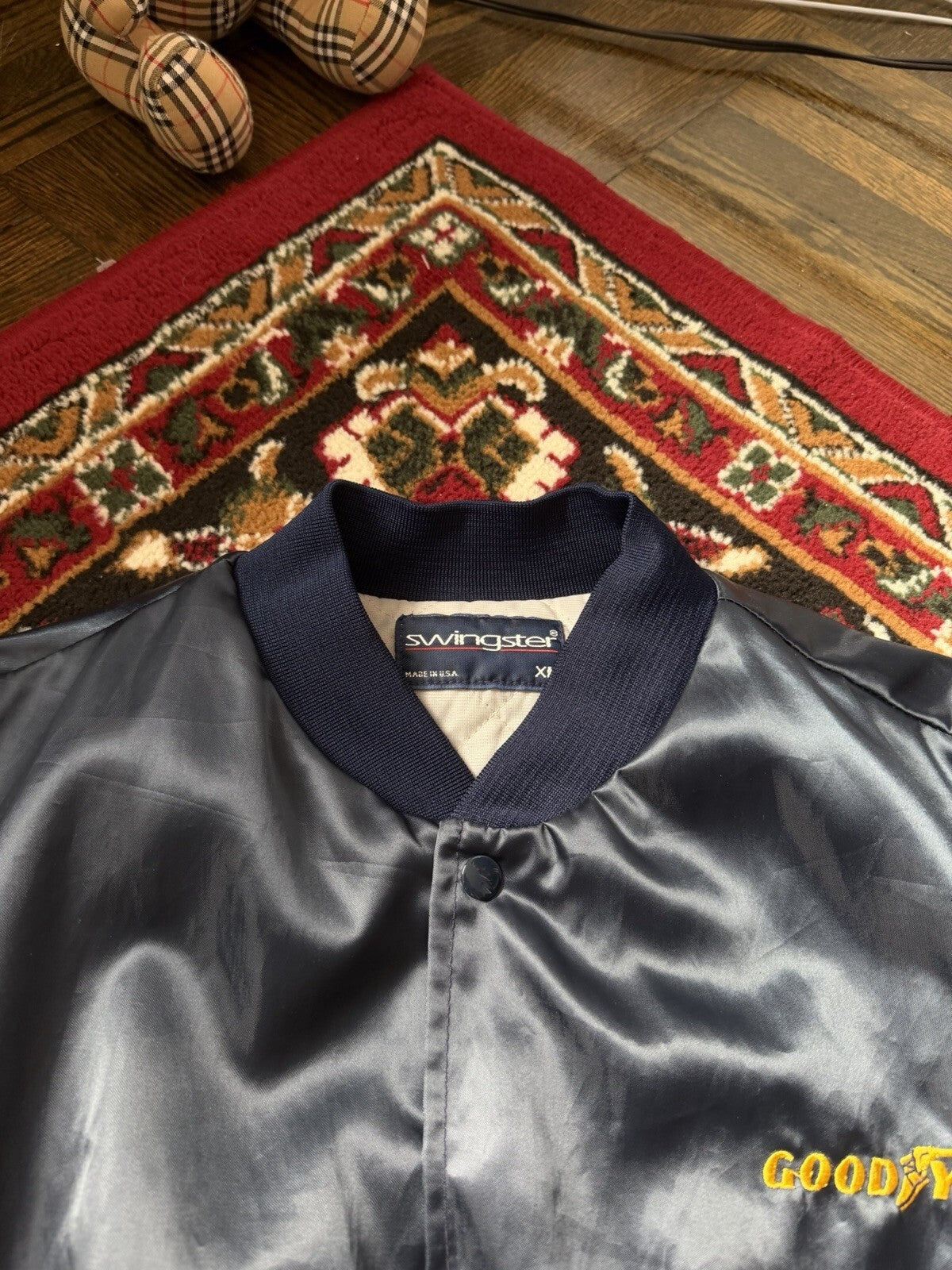 Vintage 90s Westark Goodyear Satin Bomber Jacket Bailey Tire Service XL
