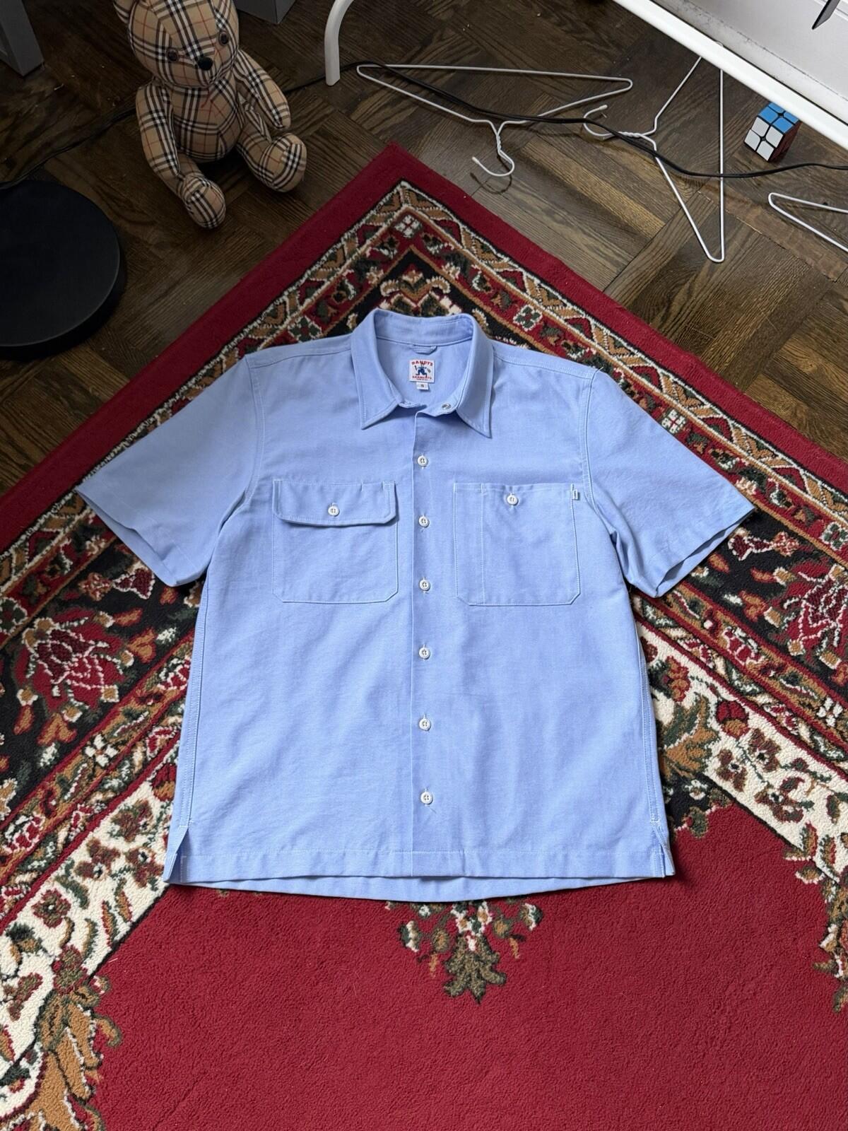Randy's Garments Short Sleeve Work Shirt Light Blue Cropped Size Small Boxy Fit