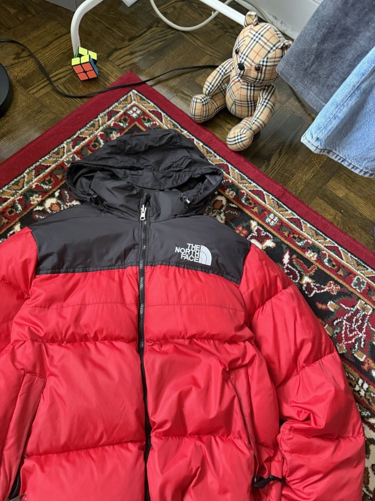 The North Face Nuptse 700 Down Puffer Jacket Red Black Size L