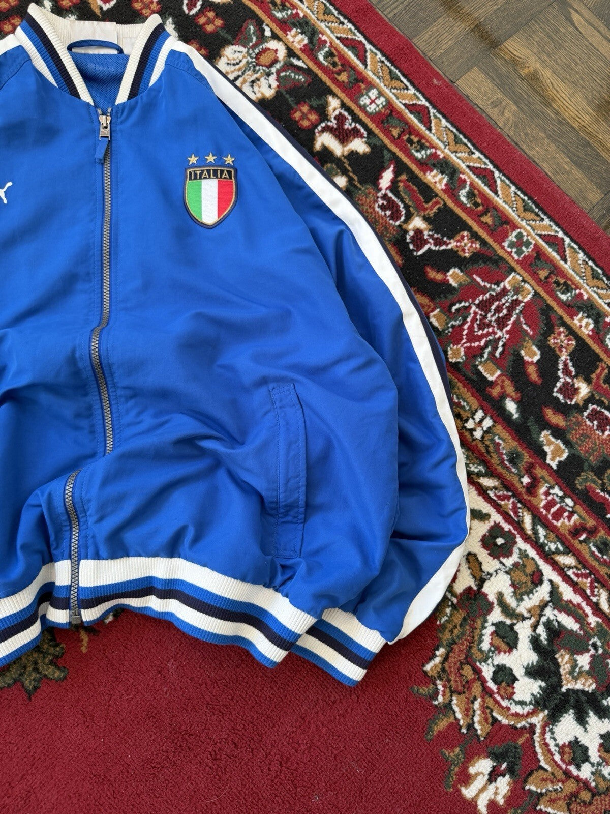 Vintage Y2K Puma Italia Soccer Rain Jacket Bomber Men's XLarge Blue Windbreaker