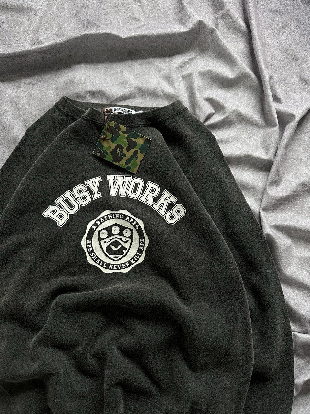 A Bathing Ape Bape Busy Works Washed Black Crewneck Sweatshirt Size M