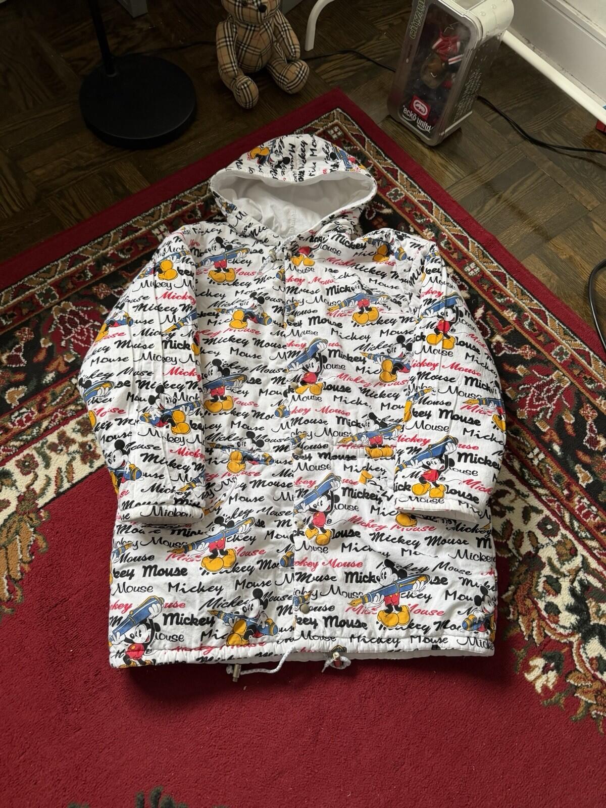Mickey Mouse Disney Women's Oversized Hooded Jacket White Parka Reversible M