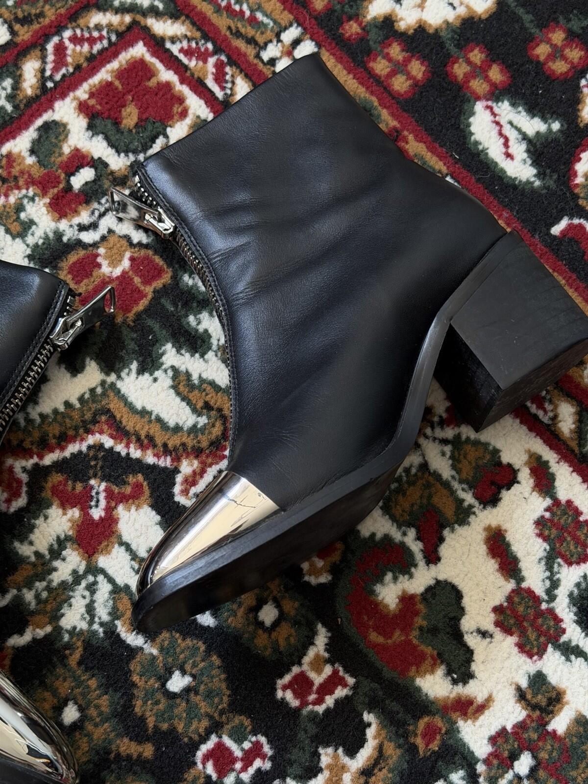 Alexander Wang Womens Black Metal Toe Zipped Ankle Boots Size 38