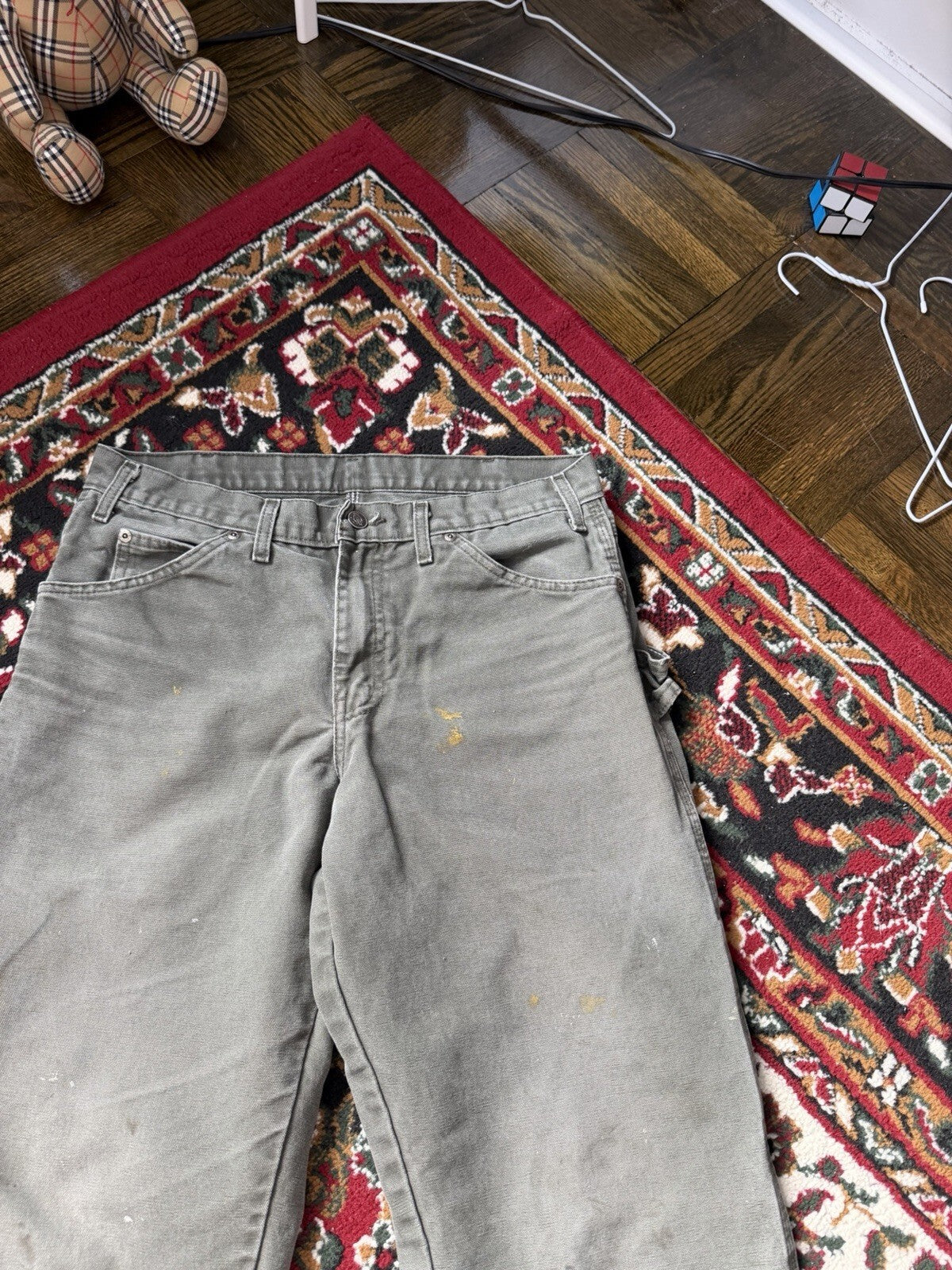 Dickies Relaxed Straight Fit Duck Canvas Carpenter Work Pants Green 30/30