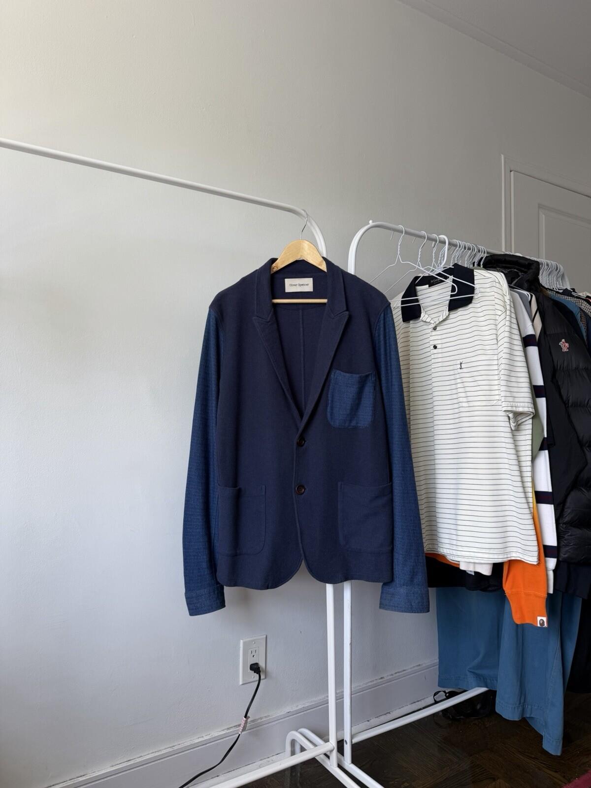 Oliver Spencer Navy Cotton Blazer Sport Jacket Mens Nave Blue