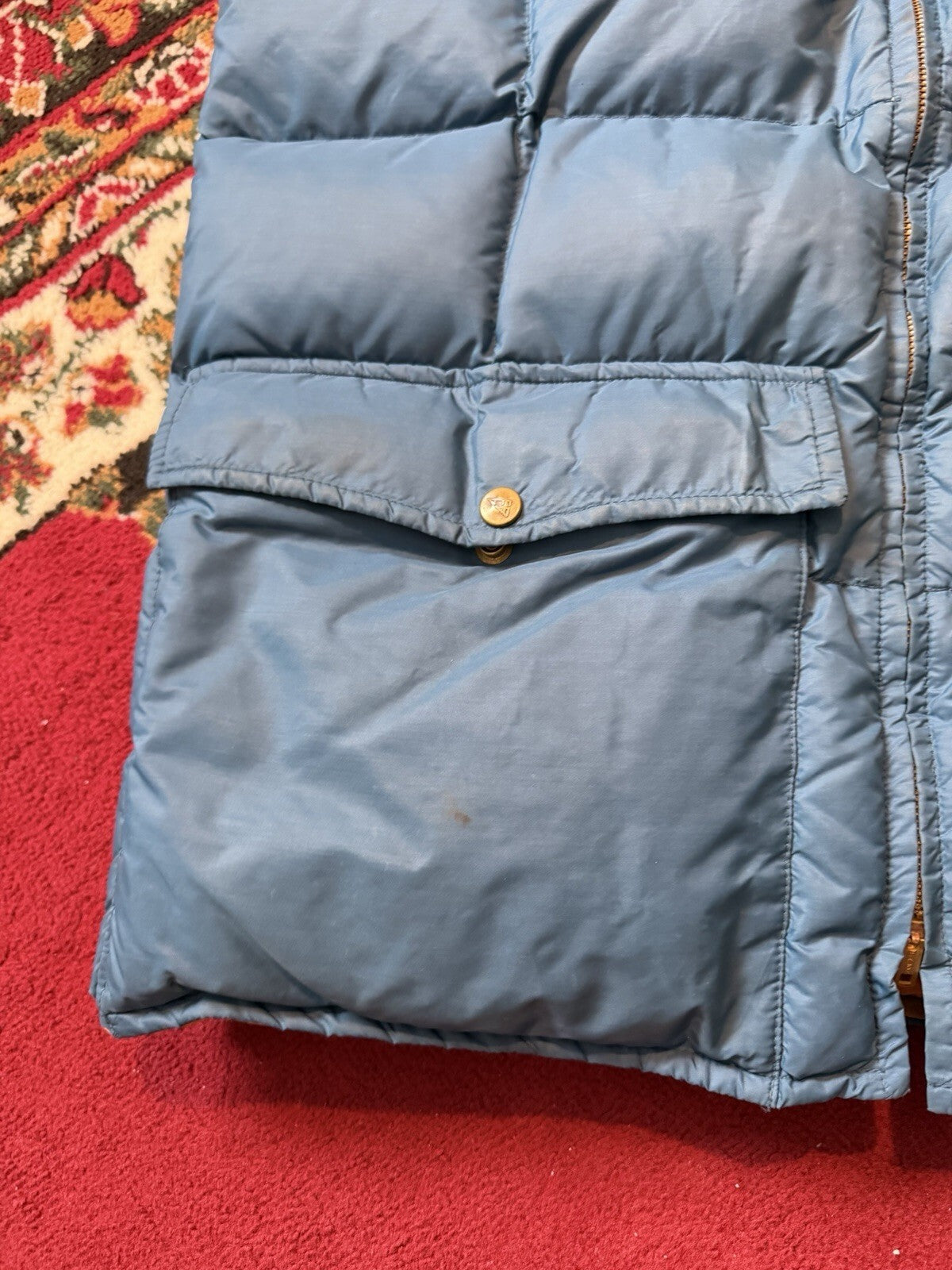 VTG 70s Eddie Bauer Goose Down Puffer Vest Blue Quilted Talon Zip Tan USA M