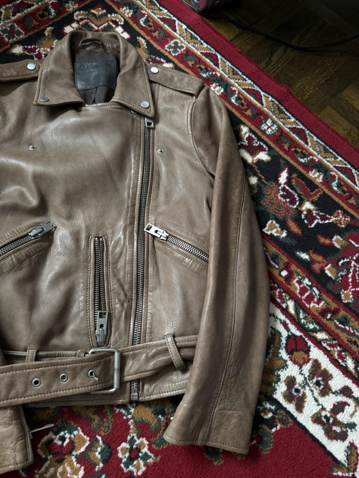 ALLSAINTS Wyatt Lambskin Leather Biker Jacket - Brown - 6 US