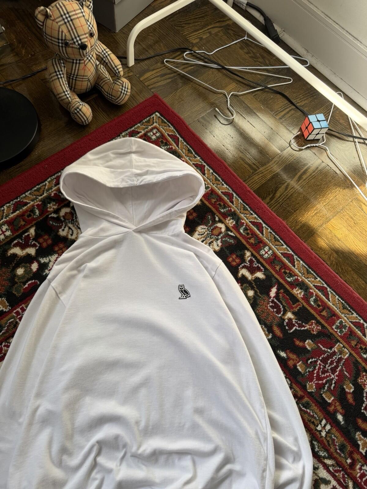 Octobers Very Own Lightweight Hoodie Mens L White Owl Logo Sweatshirt OVO Drake