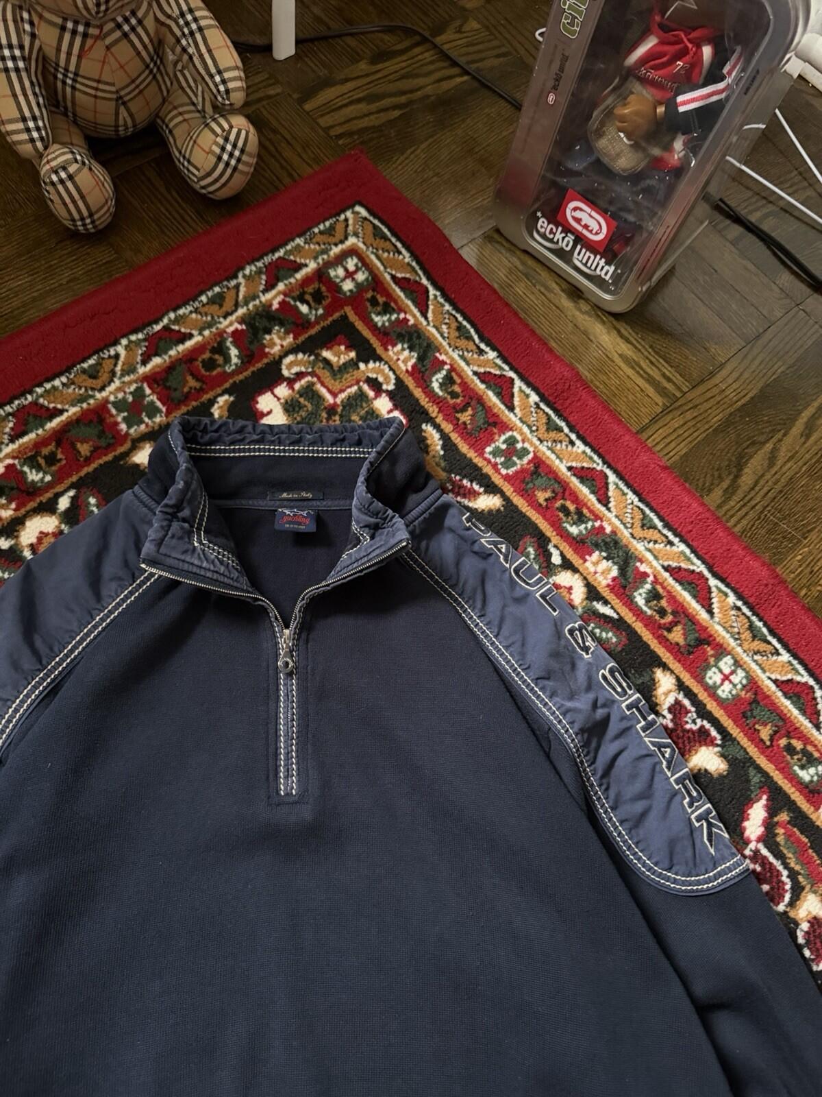 Paul & Shark Sweater Mens XL Navy Blue Mock Neck 1/4 Zip Yachting Nautical Knit