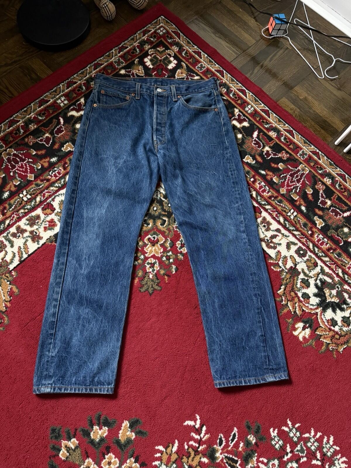 Levis 501 Vintage Button Fly Blue Denim Jeans Medium Wash Mens Size 34x31