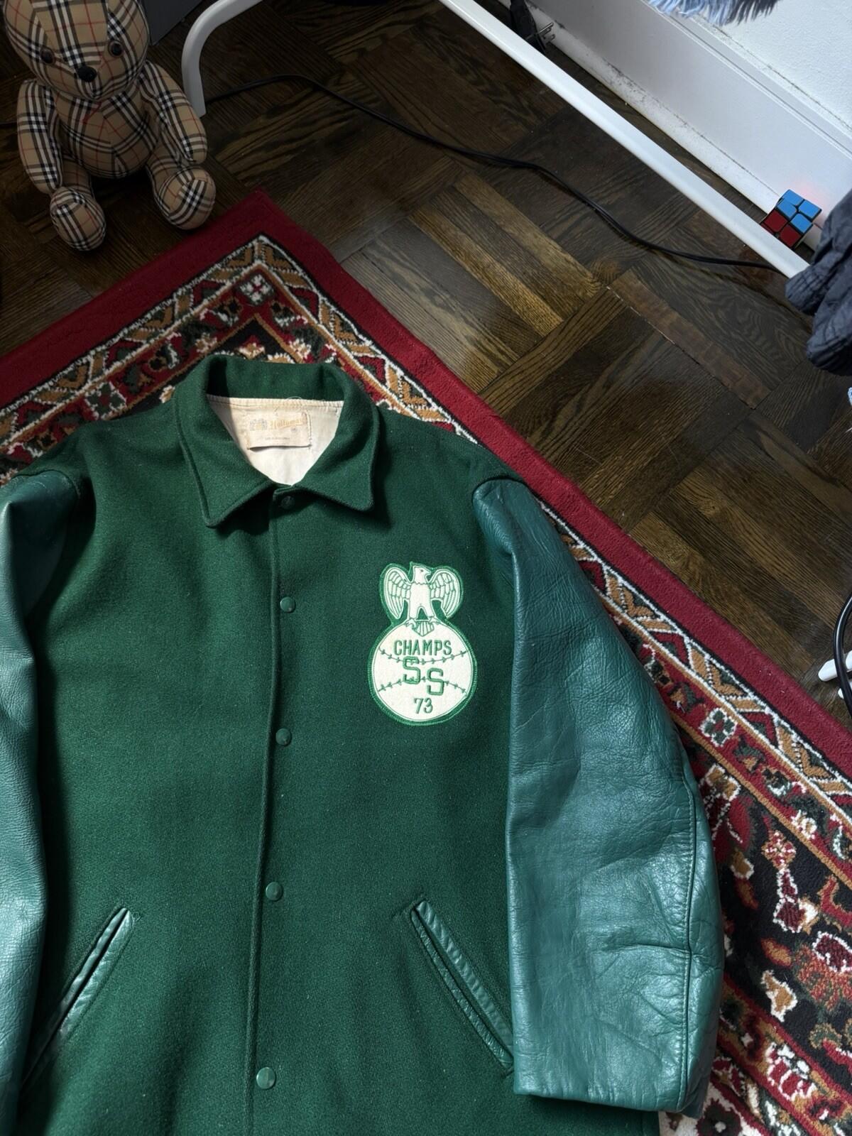 70s Holloway Vintage Varsity Jacket Mens Leather Letterman Bomber Coat Size 46