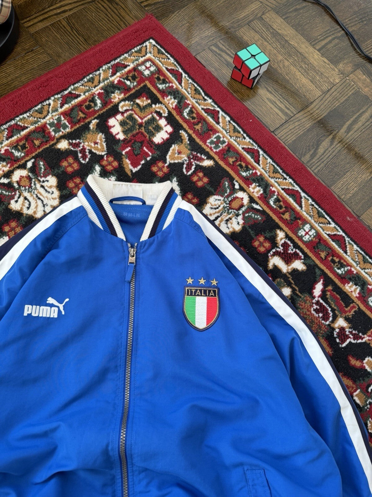 Vintage Y2K Puma Italia Soccer Rain Jacket Bomber Men's XLarge Blue Windbreaker
