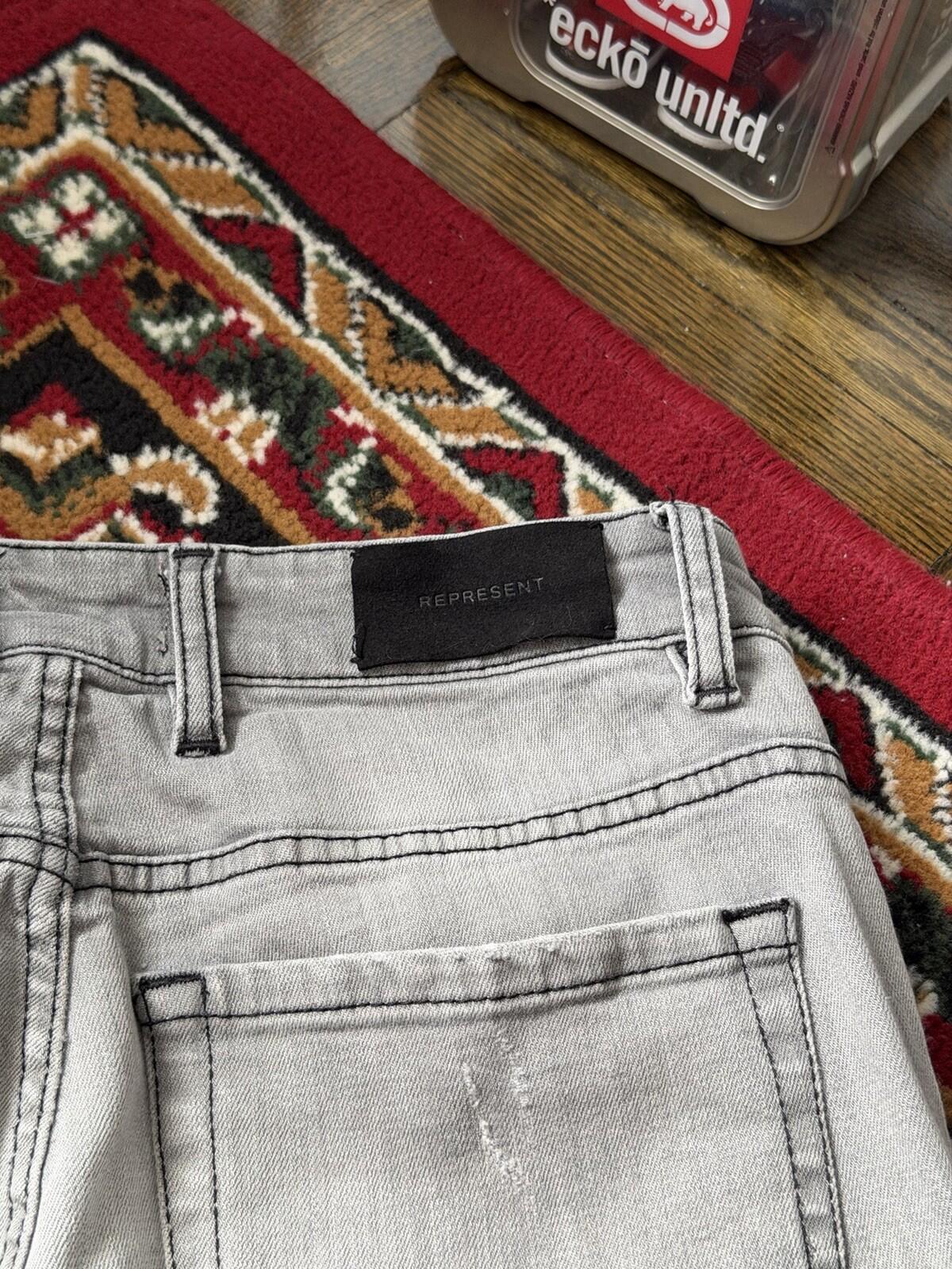REPRESENT Distressed Slim Fit Jeans Flat Grey Size 34 Men's Repaired Denim Pants