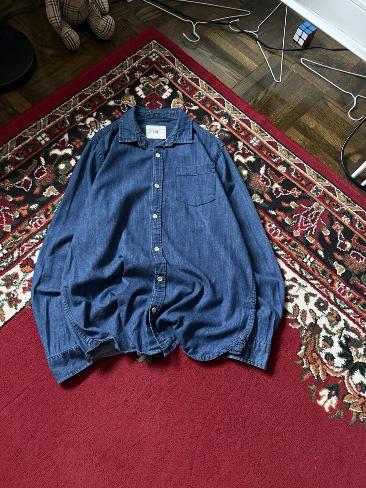 FOLK Jeans Shirt Blue Denim Button Up Long Sleeve Vintage Men's Size 4