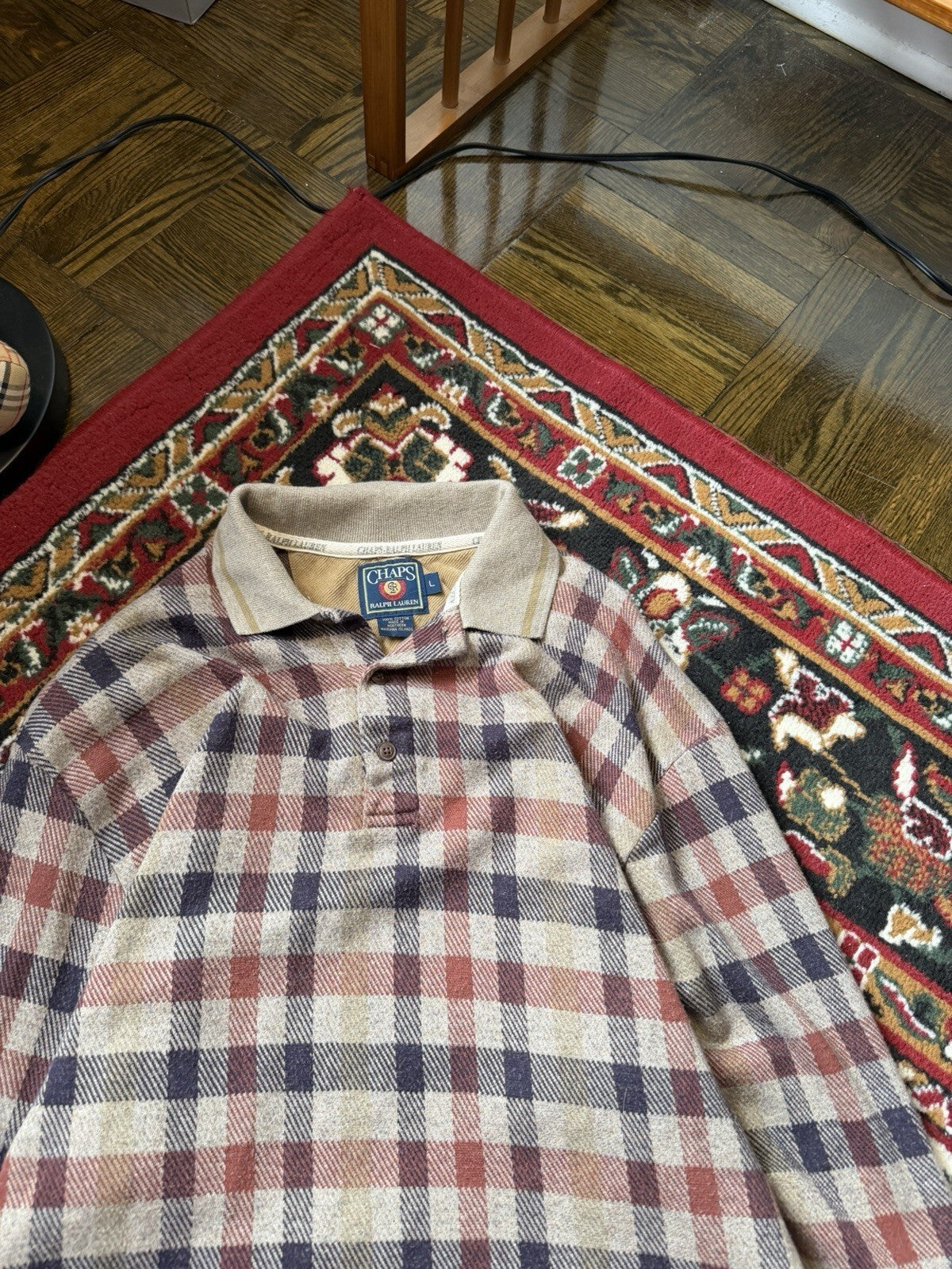 Vintage Chaps Ralph Lauren Plaid Rugby Polo Shirt Men Large Long Sleeve 90s