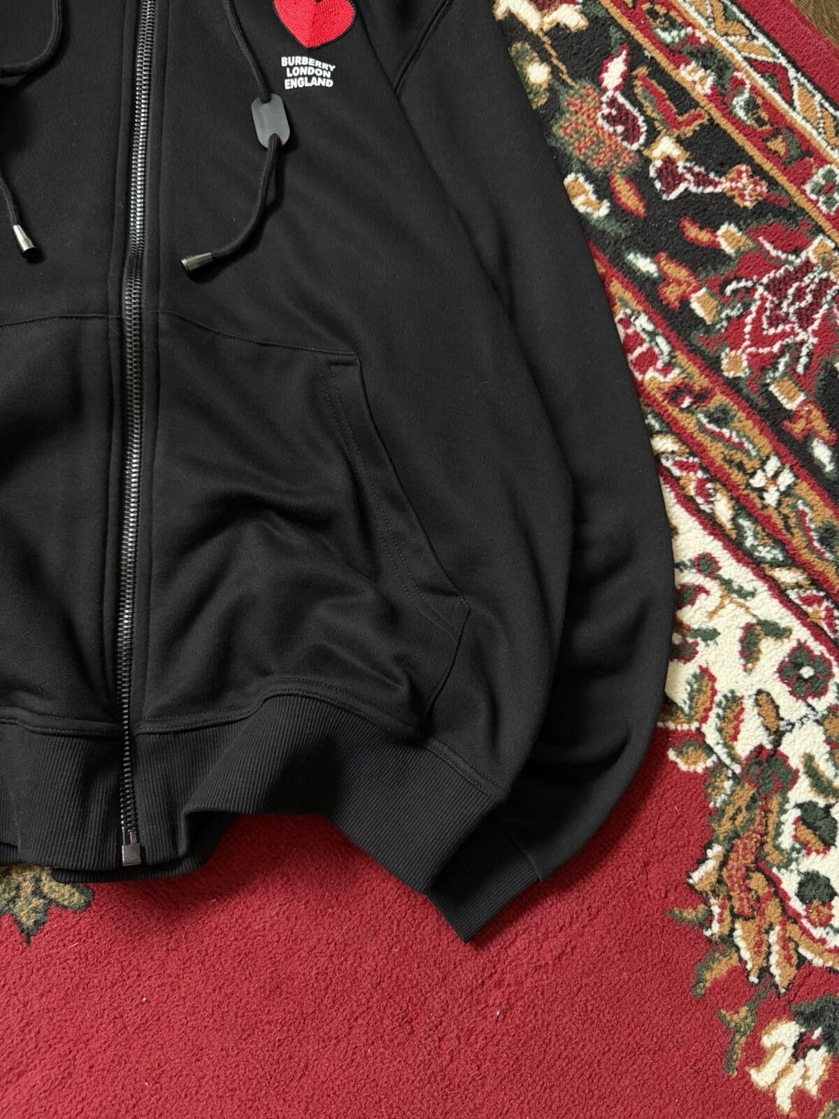 Burberry London Heart Black Full Zip Hoodie Cotton Logo Pockets Size M