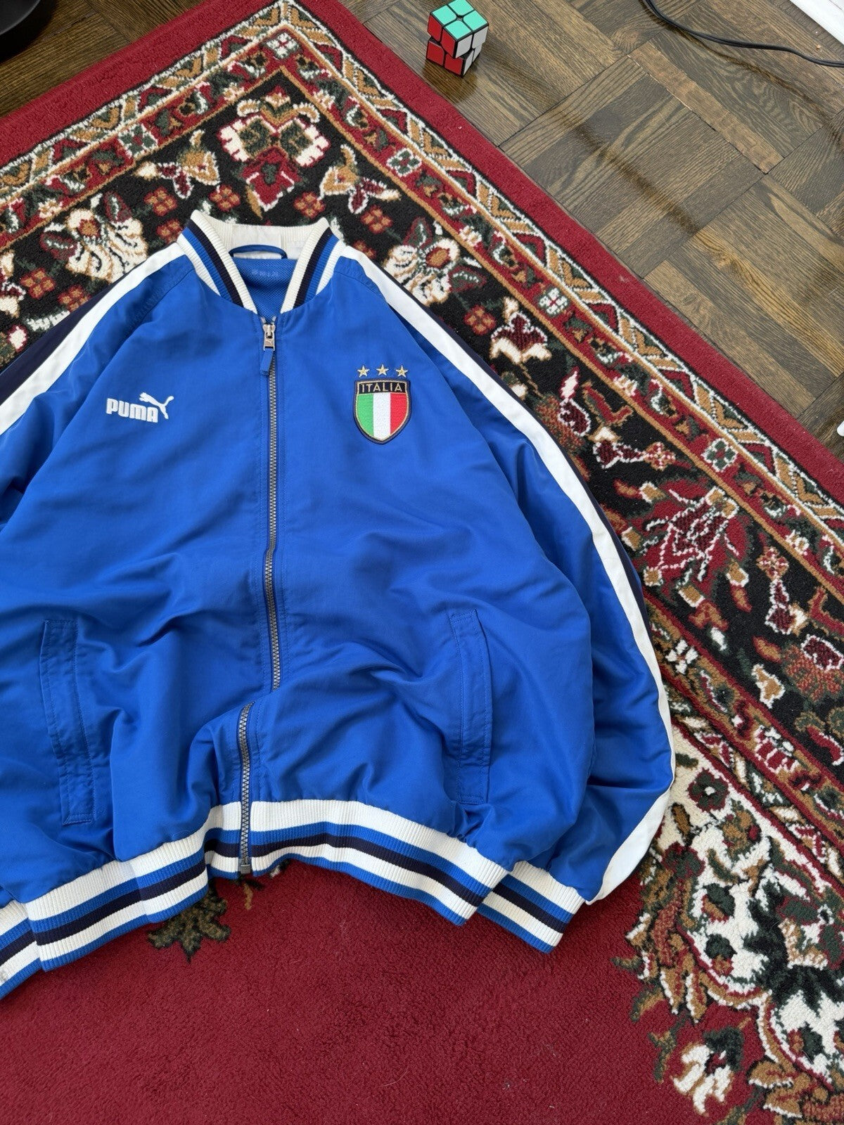 Vintage Y2K Puma Italia Soccer Rain Jacket Bomber Men's XLarge Blue Windbreaker
