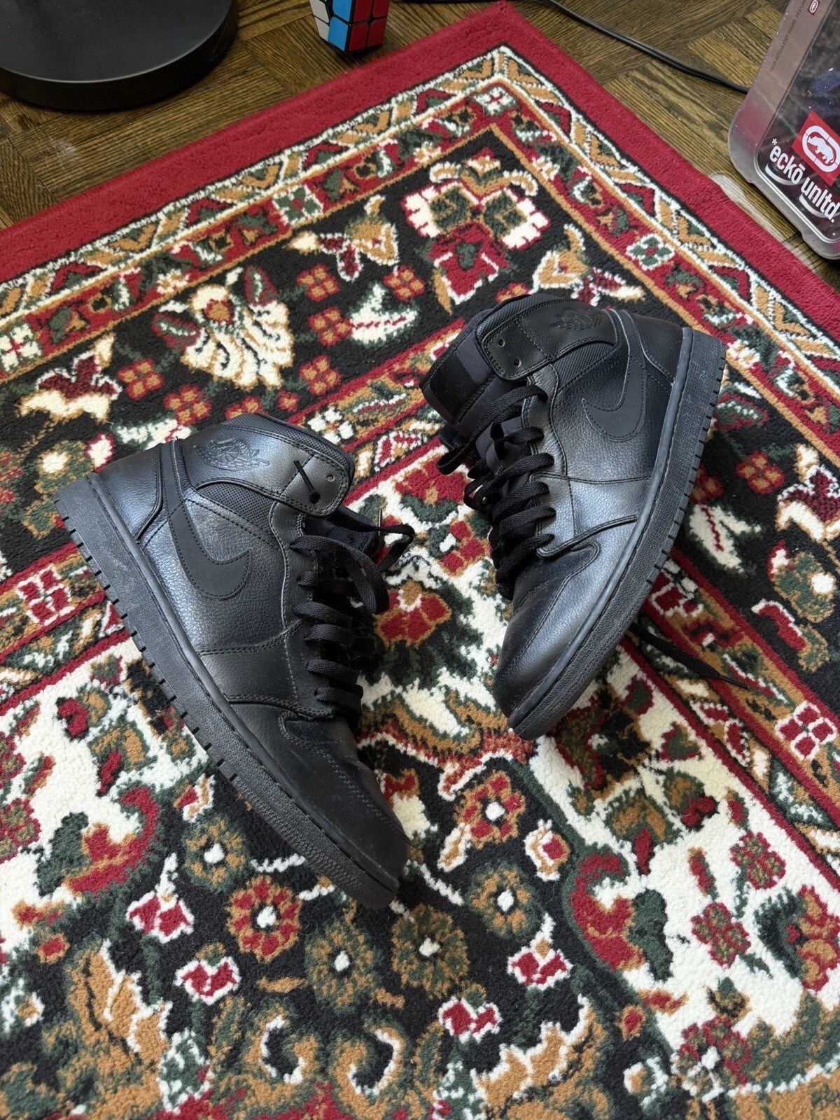 Nike Air Jordan 1 Mid Triple Black Mens 10 Sneakers 554724-030 Retro Trainer