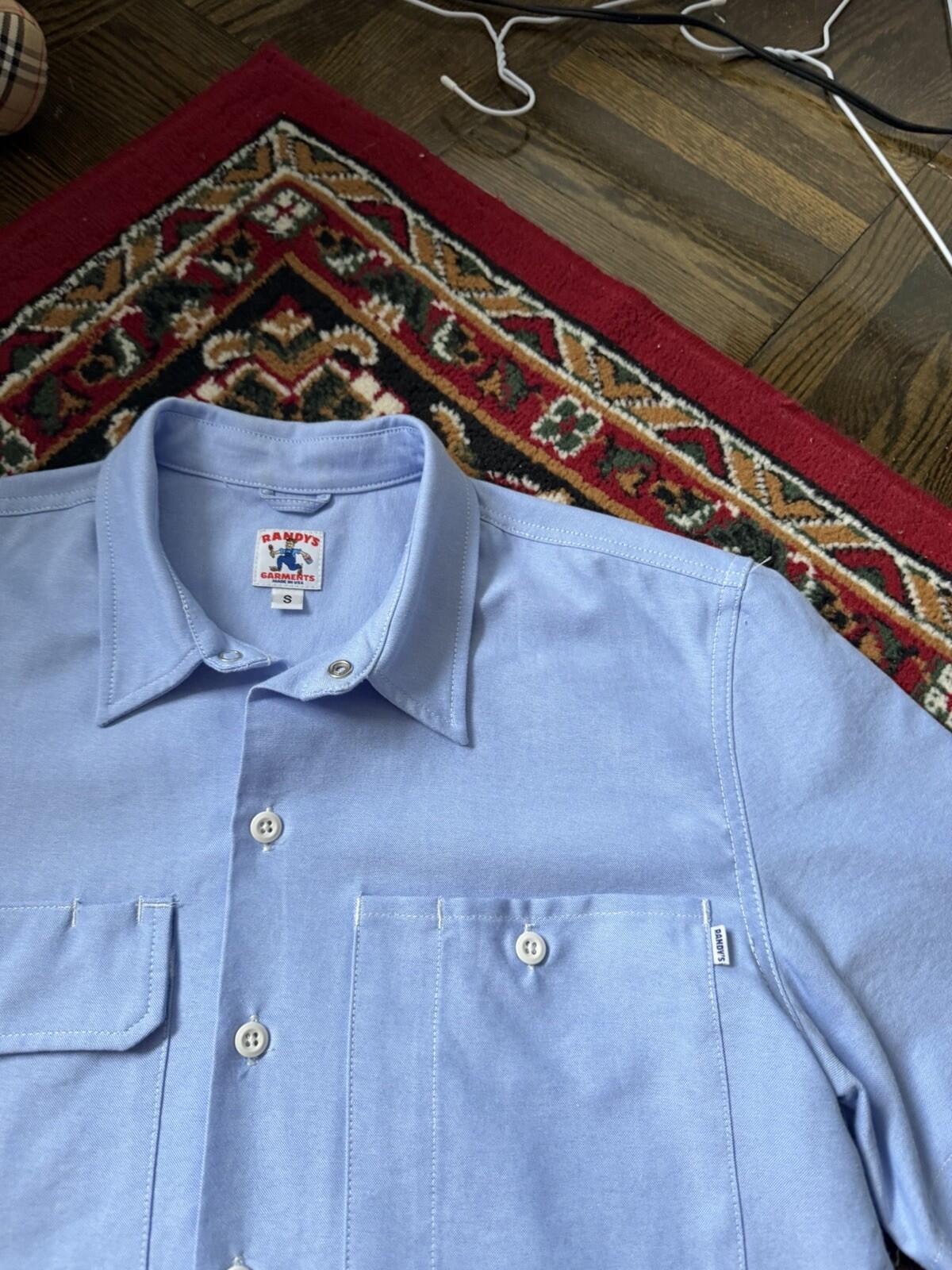 Randy's Garments Short Sleeve Work Shirt Light Blue Cropped Size Small Boxy Fit