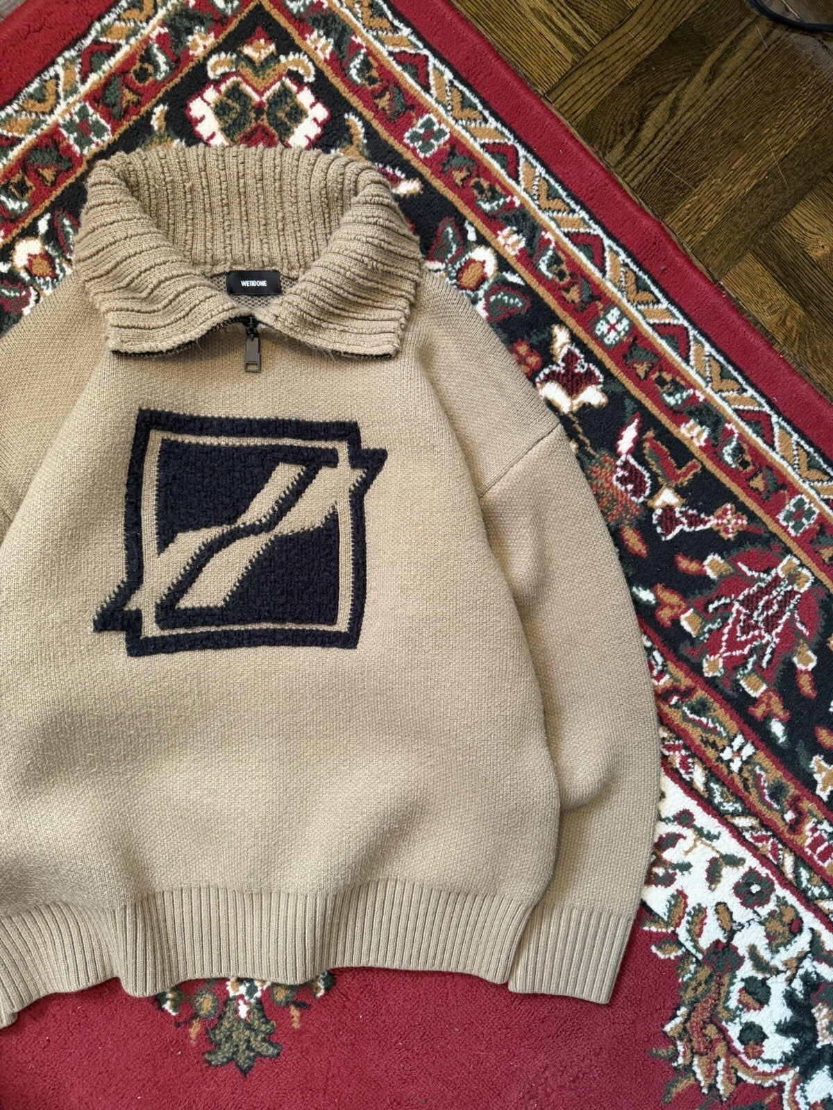 We11done Square Logo Pile Knit Sweater Beige Size S Welldone