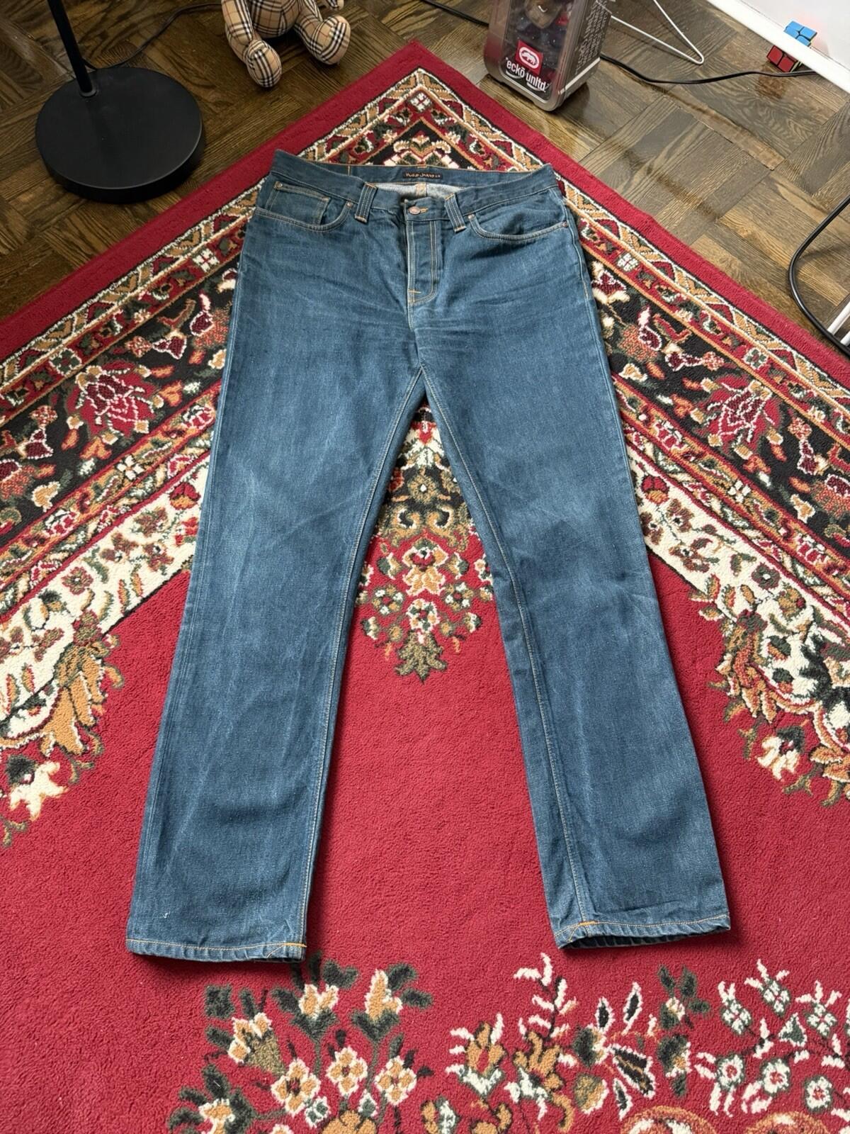 Nudie Grim Tim Organic Dry Greencast Button Fly 36 X 34 Jeans Vintage Blue