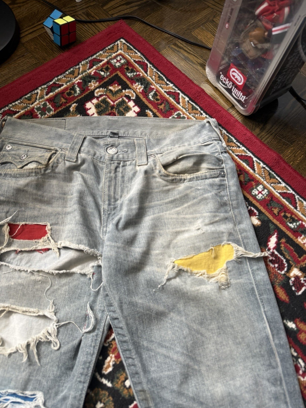 Vintage True Religion Patchwork Jeans Distressed Straight Jeans Y2k 00s