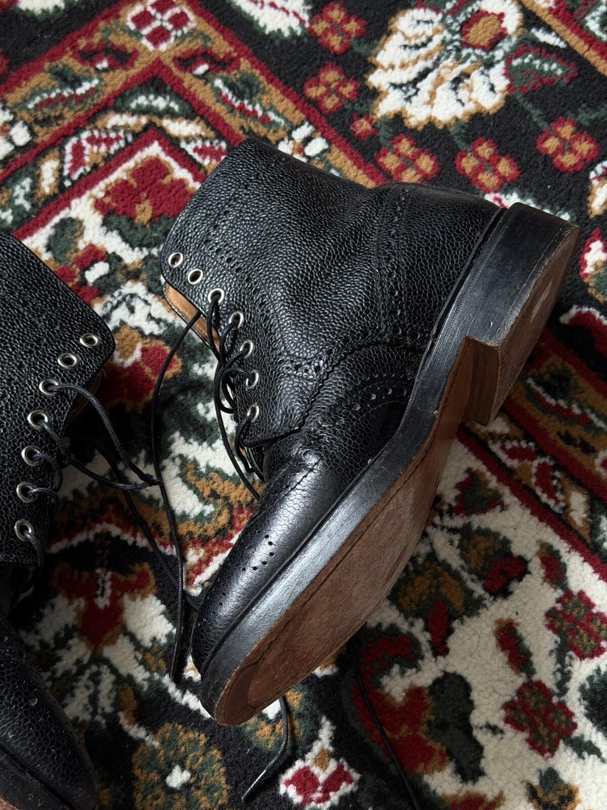Thom Browne Mens Wingtip Pebble Grain Leather Ankle Boots Size 42 / US 9 Lace Up