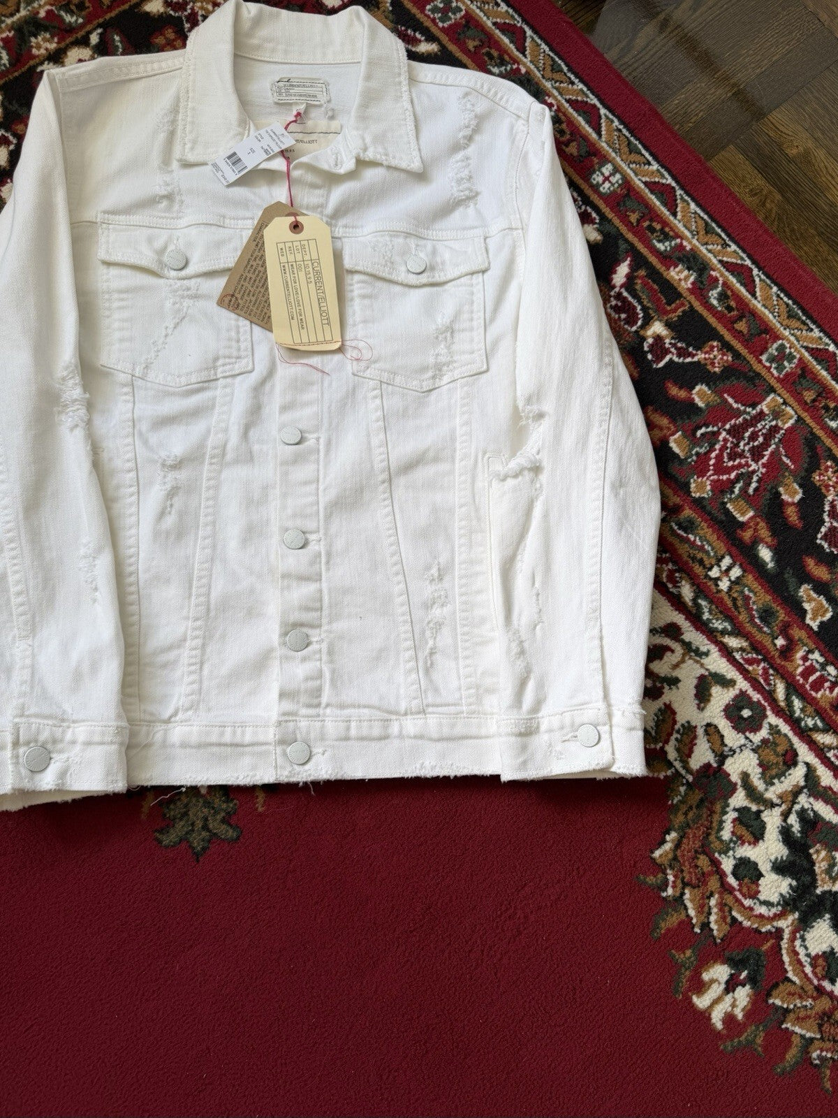 CURRENT / ELLIOTT Distressed Cotton Trucker Denim Jacket White Size 3