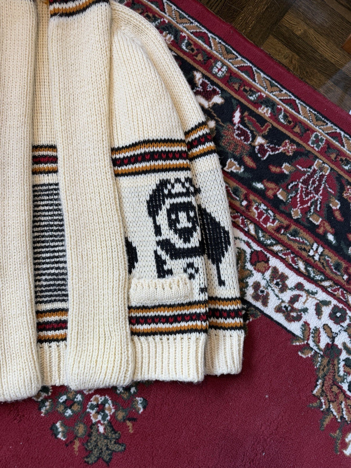 Vintage 70s Hand knit Cowichan Cardigan Lama Open Robe Style Sweater Sz S/M