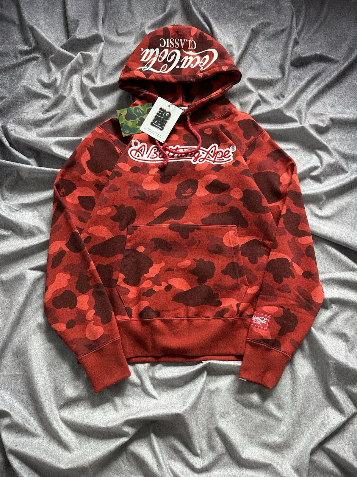 NWT BAPE x Coca-Cola Red Color Camo Ape Head Pullover Hoodie