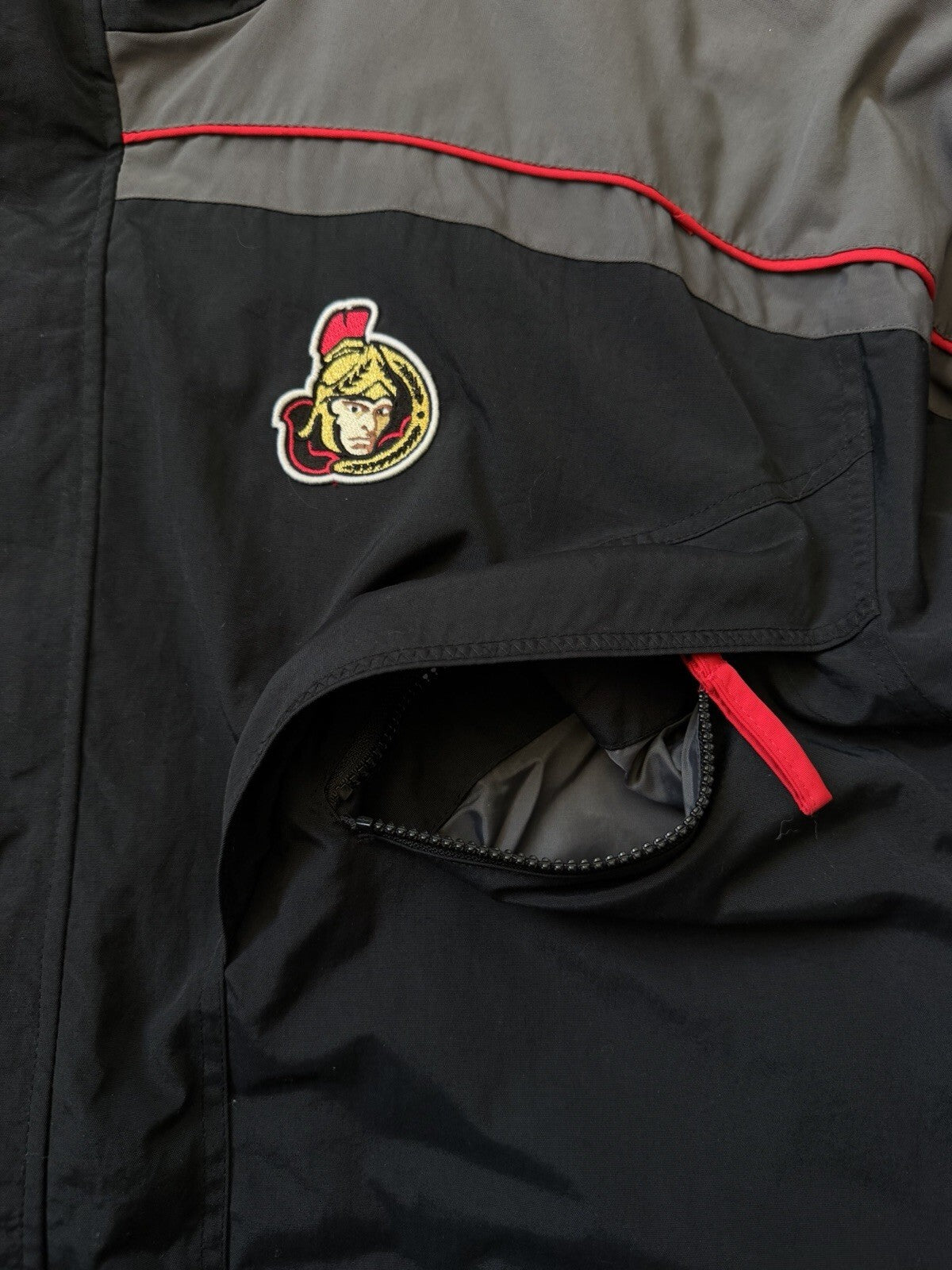 Vintage CCM NHL Ottawa Senators Jacket Mens XL Hockey Black Gray Parka