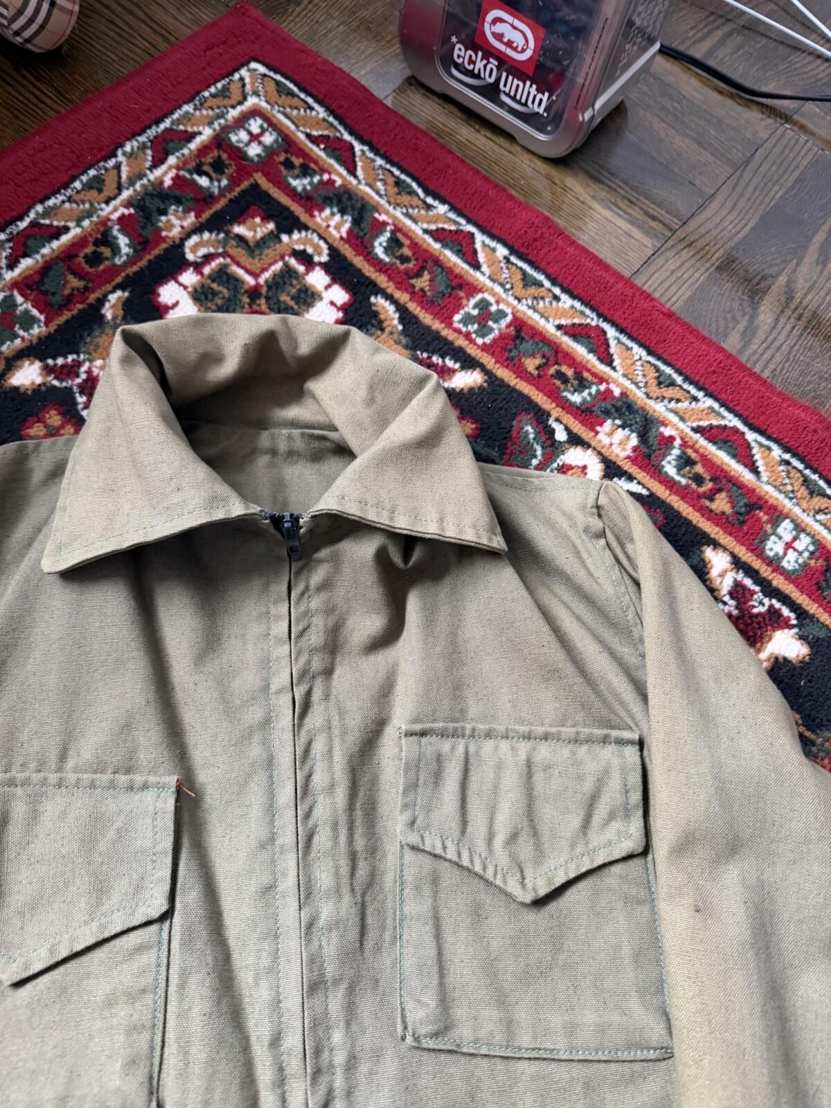 Vintage 50s-60s European Canvas Work Jacket Lighting Zip Pockets Olive