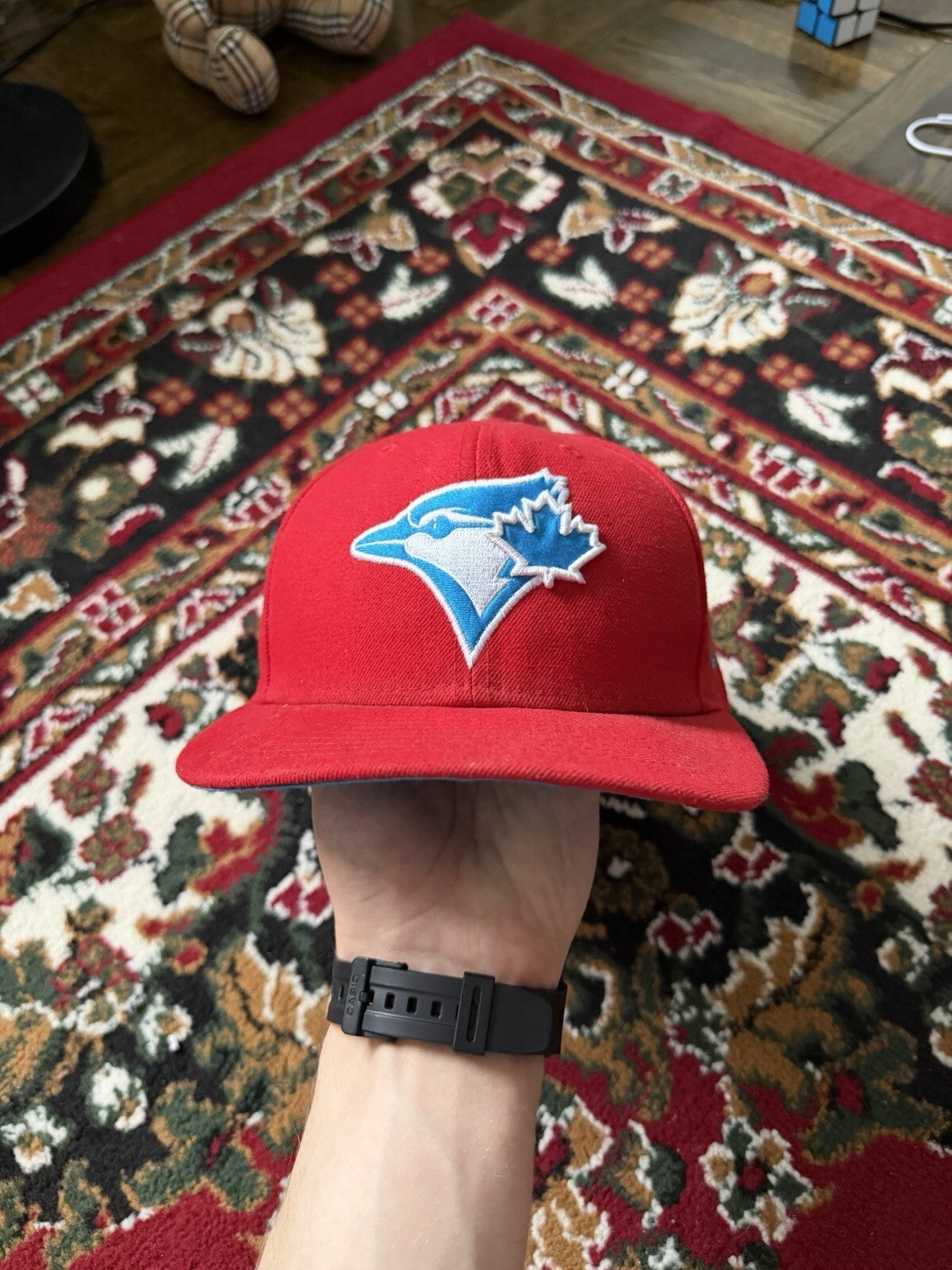 Toronto Blue Jays Hat Snap Back Spell Out Cooperstown 59Fifty Red New Era Cap