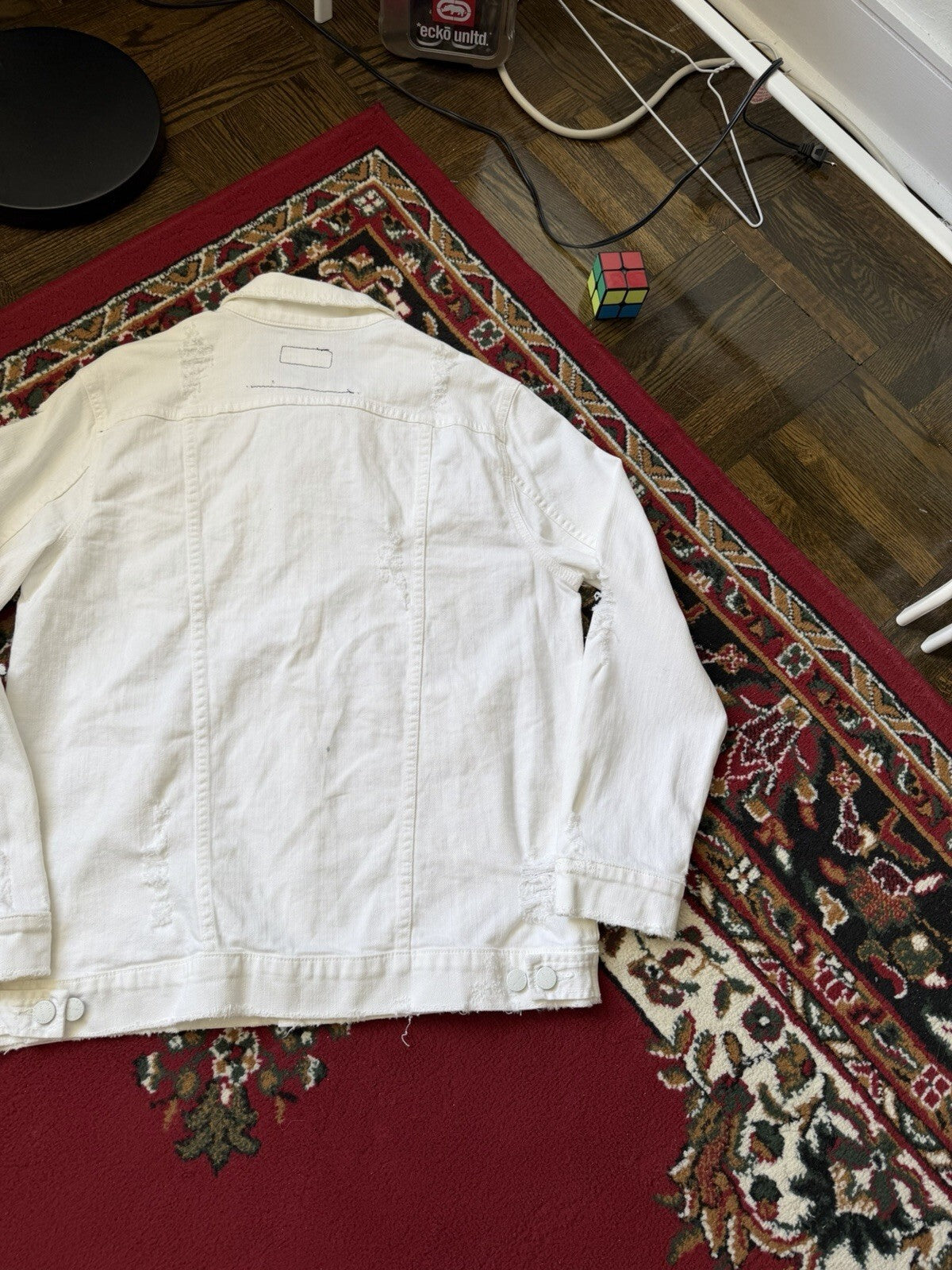CURRENT / ELLIOTT Distressed Cotton Trucker Denim Jacket White Size 3
