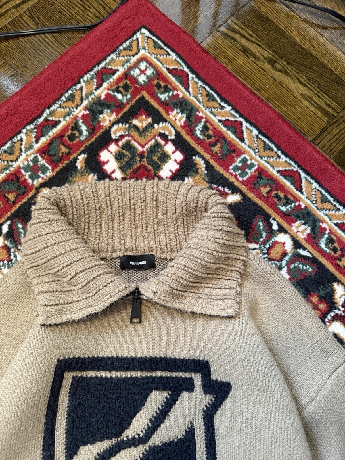 We11done Square Logo Pile Knit Sweater Beige Size S Welldone