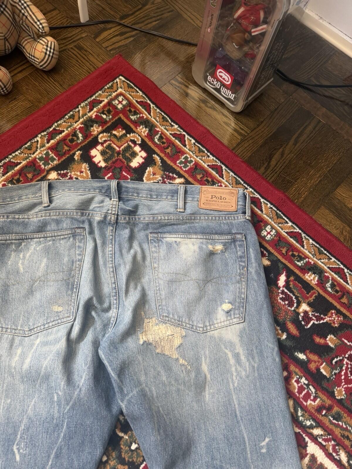 Polo Ralph Lauren Fish Patchwork Jeans Repaired Distressed Denim Size 38/30