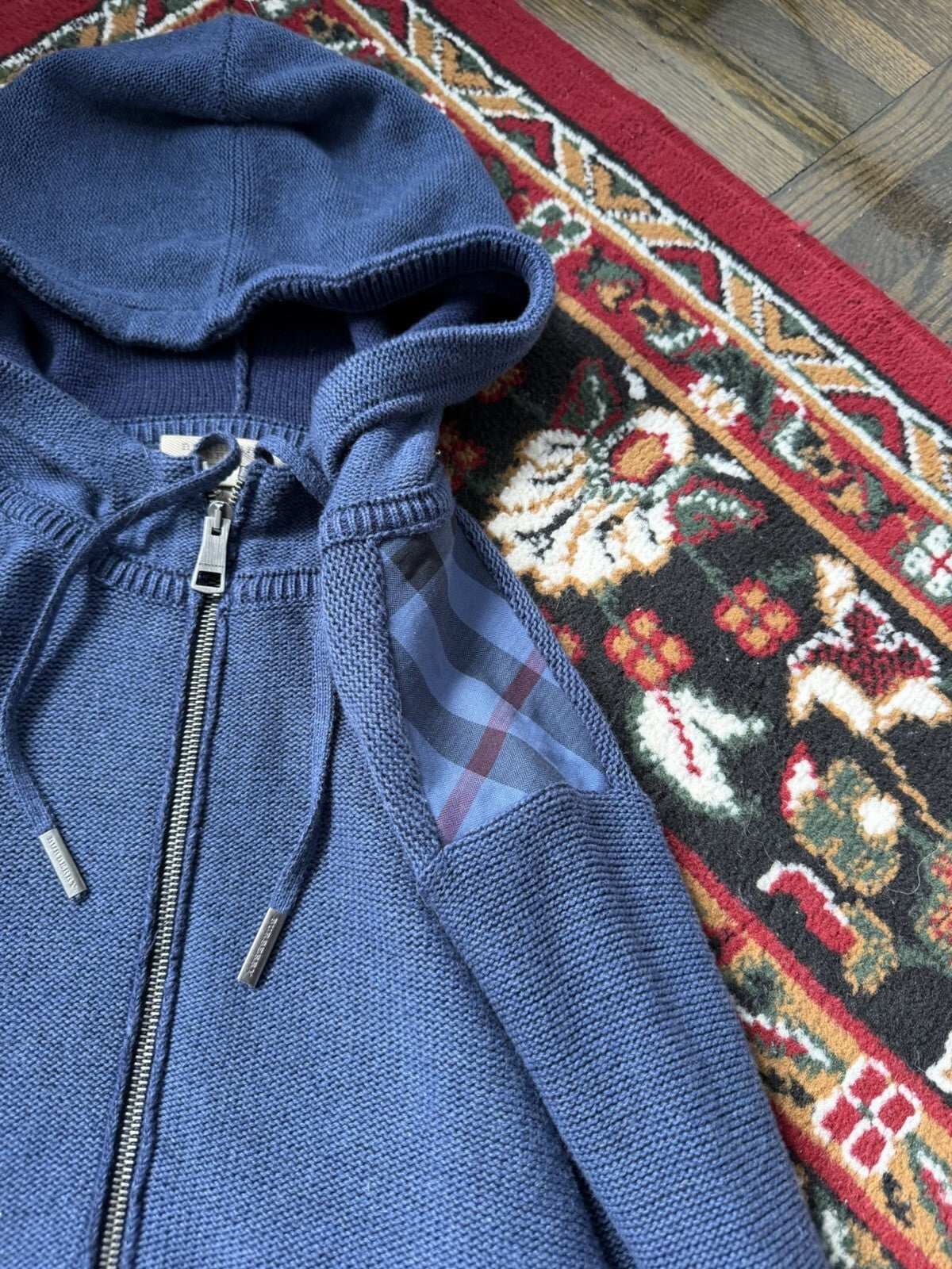 Burberry Brit Knit Men’s Classic Blue Zip Up Hoodie Size M Sweater