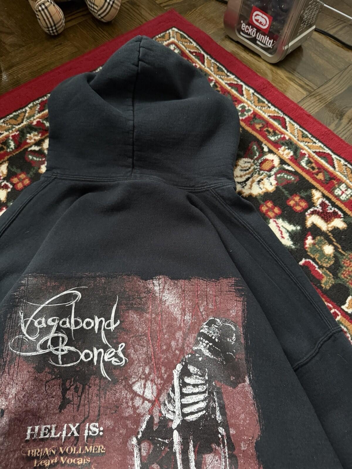 Vintage Vagabond Bones by Helix Skull Blood Band Hoodie Double Sided Gildan 00s